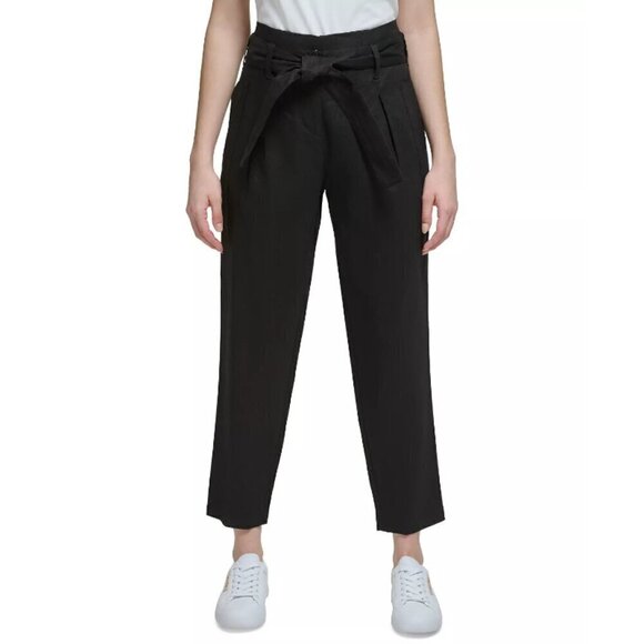 CALVIN KLEIN Women's High-Rise Tie-Waist Pants, Black NWT - Picture 2 of 10